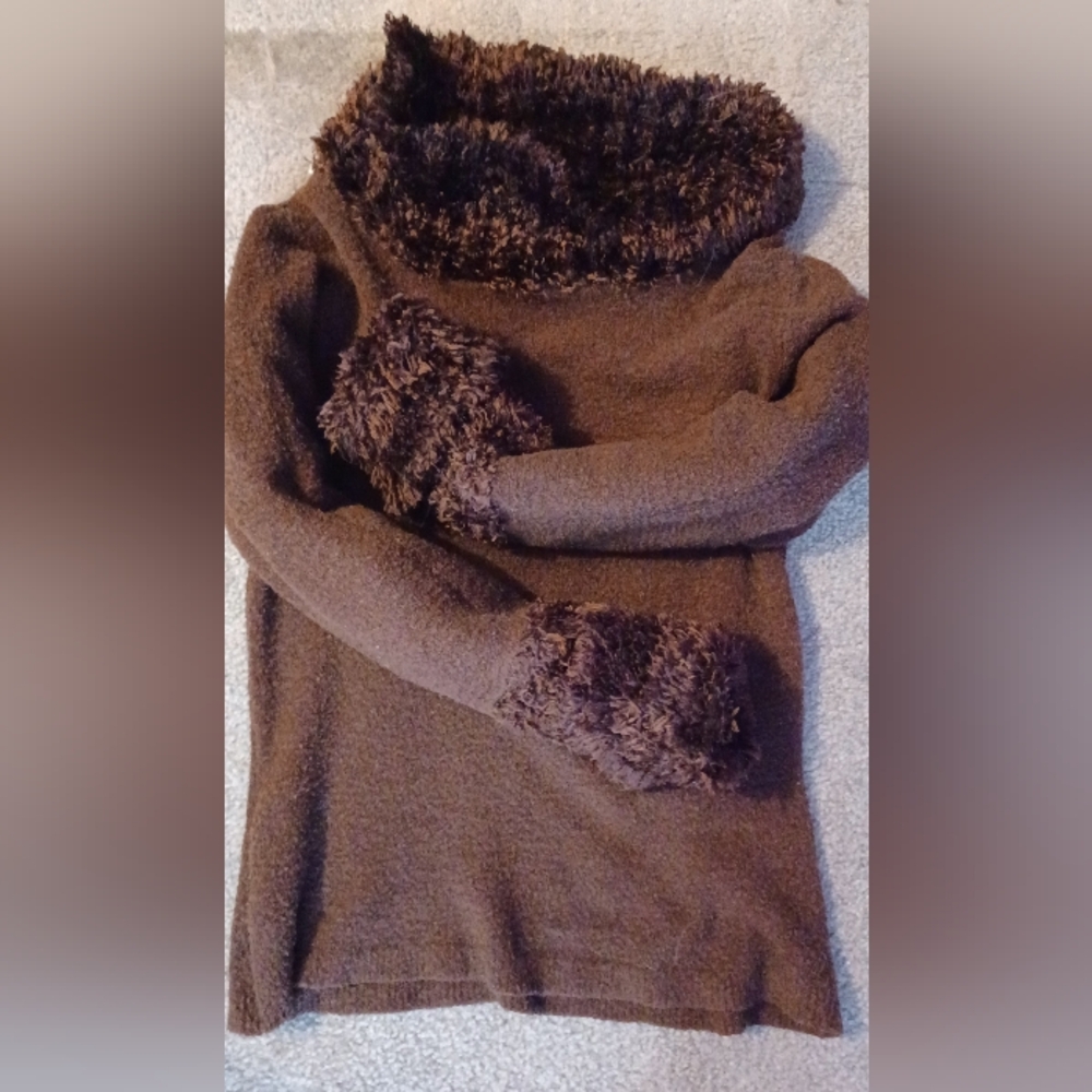 Chocolate Brown Sweater  Boucle Trimmed Cuff and Collar